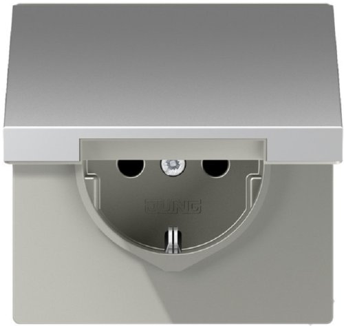 Розетка с заземлением без рамки Jung LS990 metal 1-м. крышка шторки для IP44 алюминий картинка